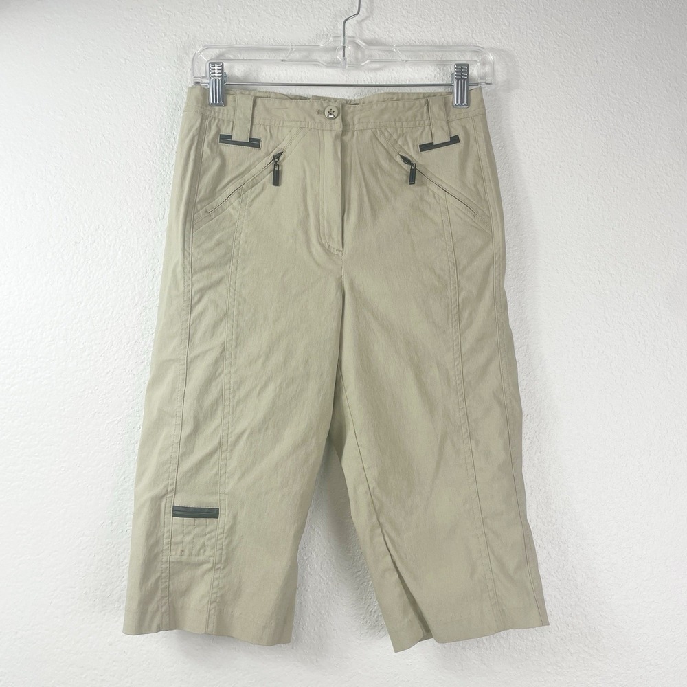 Jamie Sadock Womens 2 Beige Cropped Golf Pants Stretch‎ Zipper Pockets Preppy